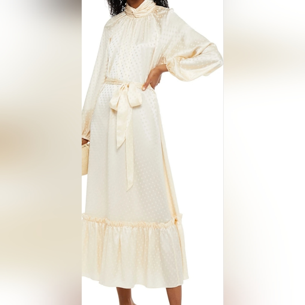 Zimmermann wavelength twist front belted silk jacquard midi dress